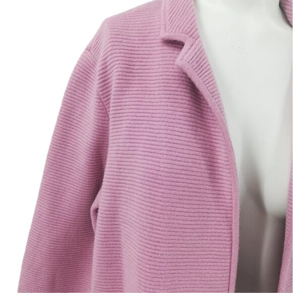 Talbots Pink Open Front Ribbed Cardigan Sweater Size M Pockets Wool Long Sleeve - Picture 4 of 12